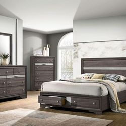 Brand New Grey 4pc Queen Bedroom Set (Available In Eastern King)