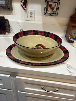 Turkey Ceramic Serving Bowl and Platter Set by Warren Kimble