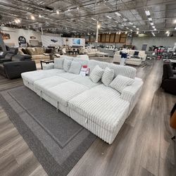 New In Box Silver Corduroy Sectional Sofa Bed With Double Sided Storage Chaise