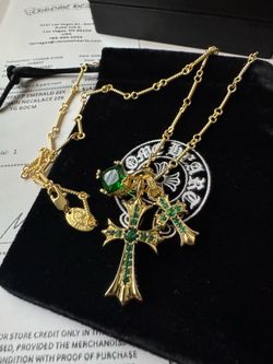 Church chrome emo hearts gold color green gems twist chain men’s