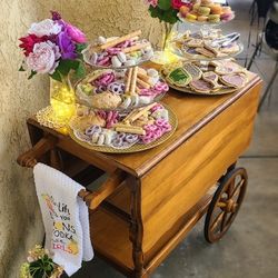 Vintage Rustic Wood Tea Cart - Mid Century Bar Cart