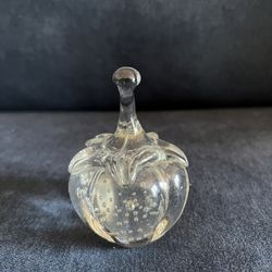 Glass Pumpkin, Transparent Decorative Gourd Ribs and Coil Stem, Hand Blown Autumn Art Table Centerpiece, paper weight