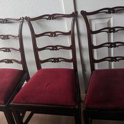 Beautiful French Country Vintage Chairs With Red Velvet Seats Set Of Three