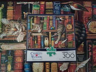 3/$10 🌟 Charles Wysocki Buffalo 300 Piece Puzzle Cat Books Library
