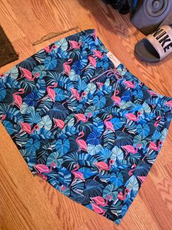 Flamingo Tropical Print Swim Trunks