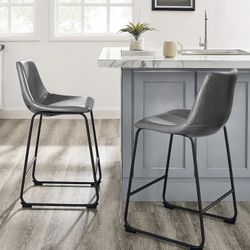 26" Bar Stools Set of 2, Modern Counter Height Bar Stools, Faux Leather Bar Stools with Backrest and Metal Legs, Kitchen Island Bar Living Room Armles