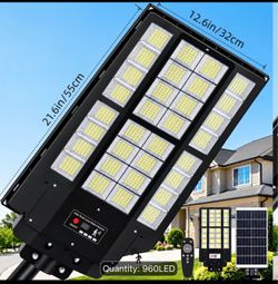 960 LED Solar Street Lights Outdoor, IP66 Waterproof Solar Flood Lights with Motion Sensor, 6500K Automatic Dusk to Dawn, Easy Mountable Installation,