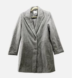 Gray Plaid Long Blazer Coat