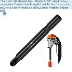 12" Core Drill Bit Extension Rod – Standard 1-1/4" Male & Female Threads, Heat-Treated High-Strength Steel, Perfect for Handheld Core Drills & Core Dr