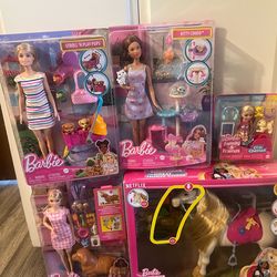 Barbie Chelsea Travel Doll with Puppy, Barbie Stroll and Play Pups, Barbie Mysteries Great Horse Chase, Barbie Newborn Pets Playset with Pregnant Dog,