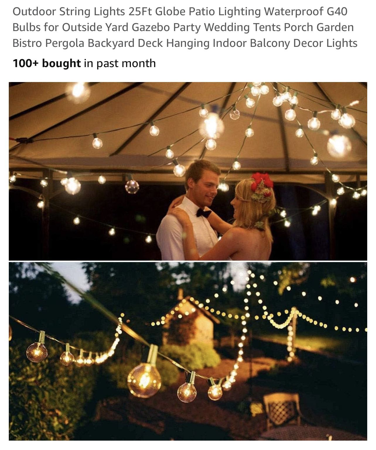 Outdoor String Lights 25Ft Globe Patio Lighting Waterproof G40