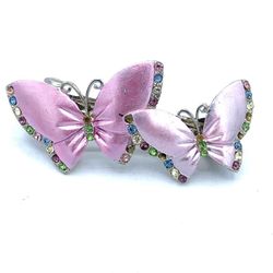 BUTTERFLIES- Pink and Maroon Crystal Butterflies Brooch HAIRPCLIP