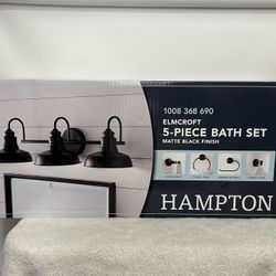 Hampton Bay Elmcroft 29 in. 3-Light Matte Black Farmhouse Vanity Light 5-Pc Bathroom Hardware Kit