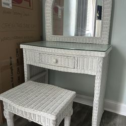 Wicker Vanity And Matching Night Stand