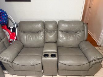 Gray Leather Reclining Couch Set – $300