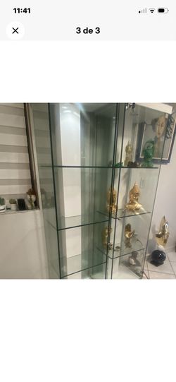 White Glass Display Cabinet 70in Freestanding, 1 Door, 3 Shelves, Rectangular