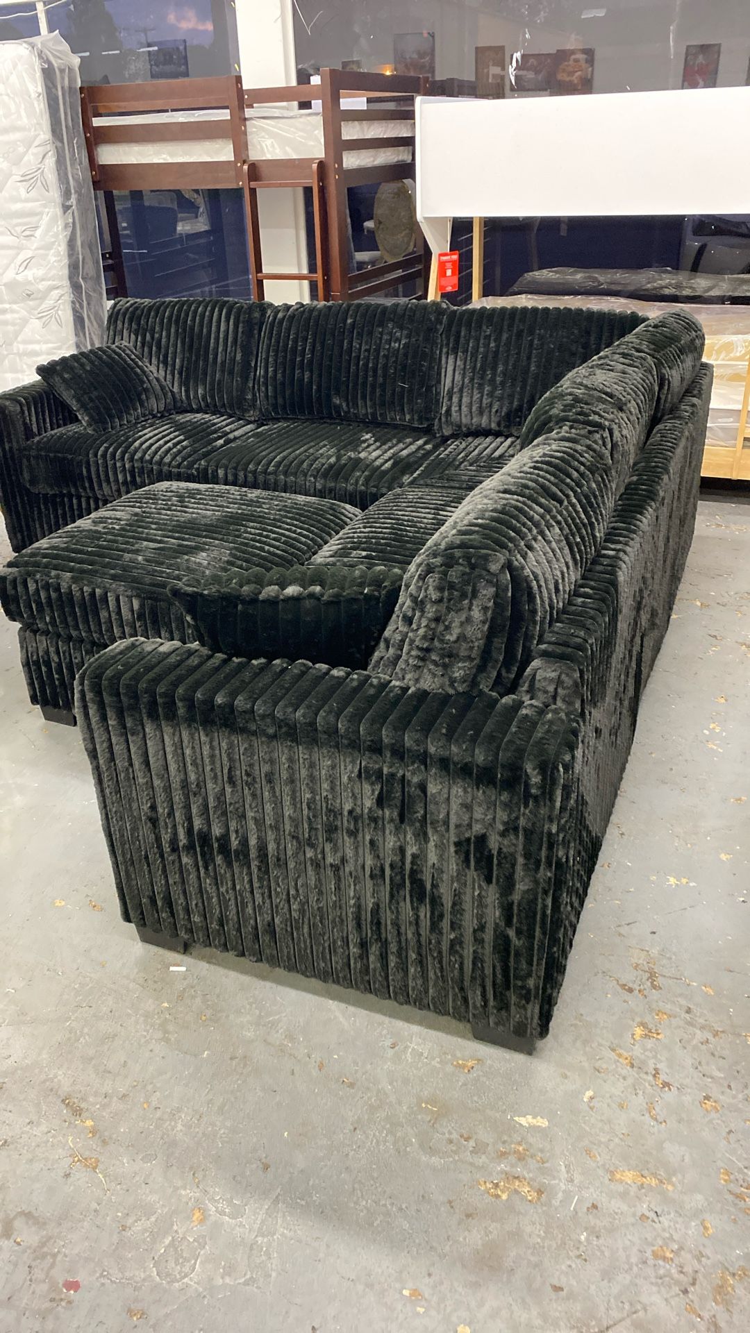 Coastal Outlet! New Black Plush 4pc Sectional New In Crate Was $1099 Now $499 Free Ottoman Can Deliver Can Finance $10 Down 