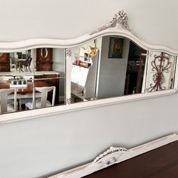 Stunning Antique Wood Three Panel Mantle Wall Mirror 