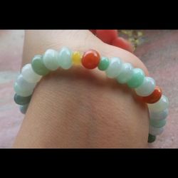 Certificate 3 colors red Green white bead beads bangle bracelet 7inches