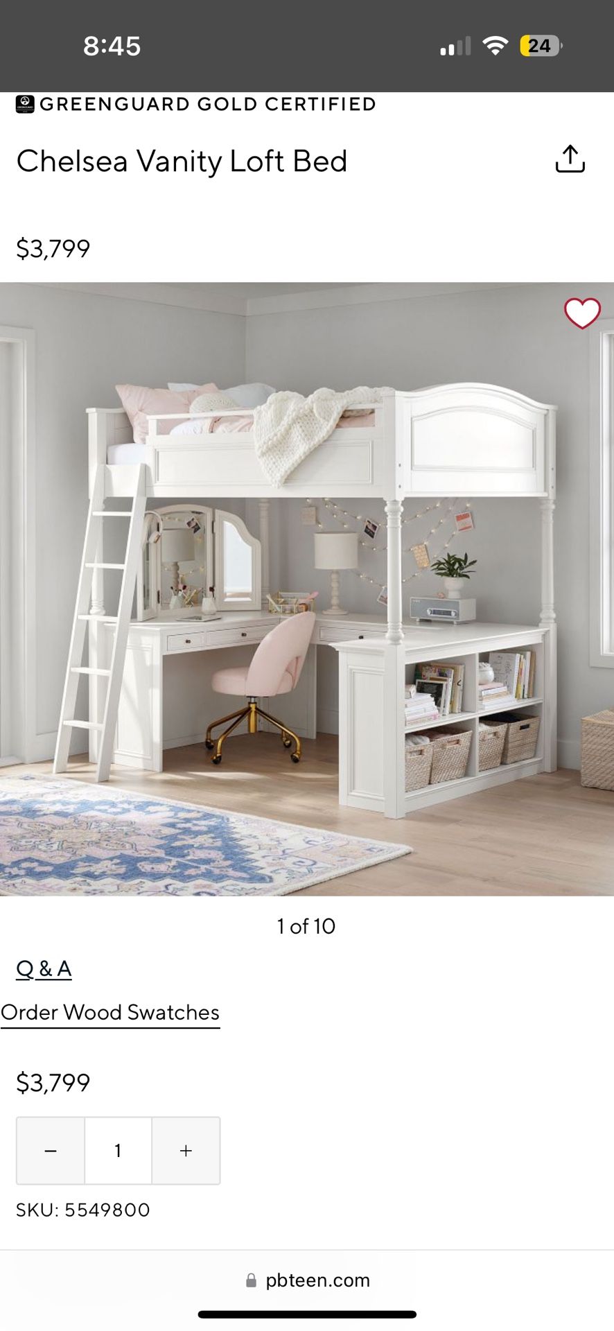 Pottery Barn Chelsey Vanity Loft bed