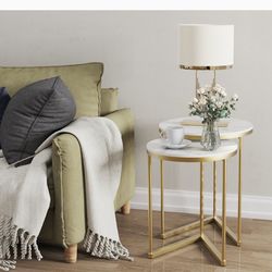 Marble Top Side Table Gold Nesting Sofa End Tables Round Bedside Nest Sets