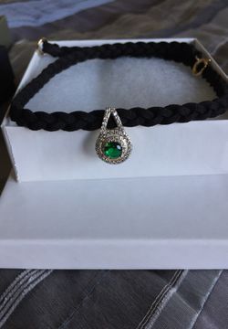 Lab made emerald & zircons, 16" choker
