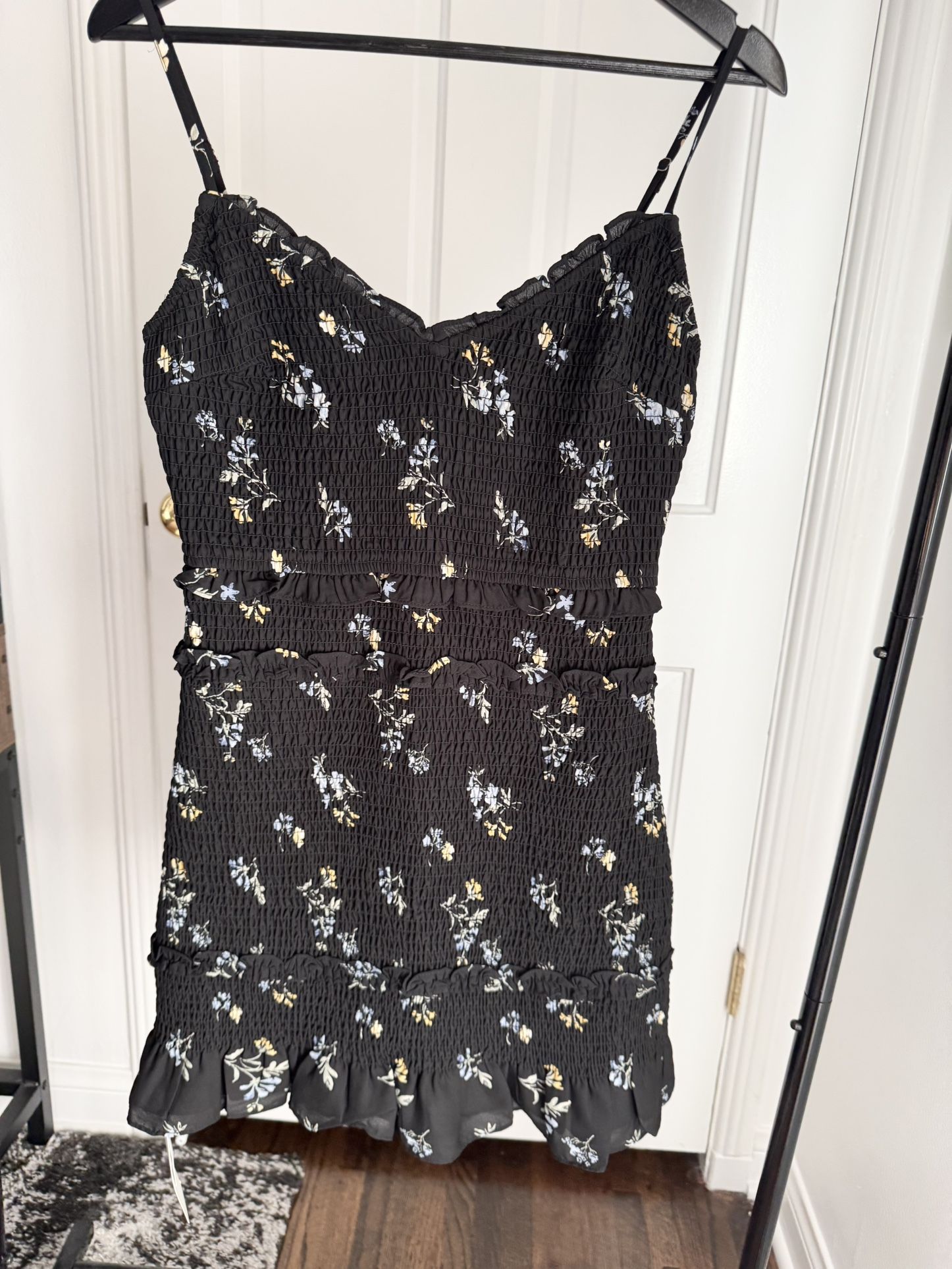 Abercrombie & Fitch - Black Floral Smocked Mini Dress, Size Large