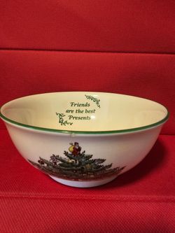 $10.00 - Christmas Bowl by Spode with message "Friends are the best Presents" + Gorgeous Christmas Trees Accents! Please Read Description!