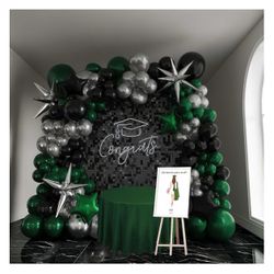 Green, Silver And Black Balloon Set 