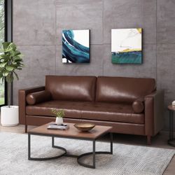 Purtell 82.25" Faux leather Square Arm Sofa, Comfy Sofa, Living Sofa