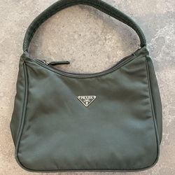 Vintage Prada Tessuto Nylon Shoulder Bag in Dark Olive