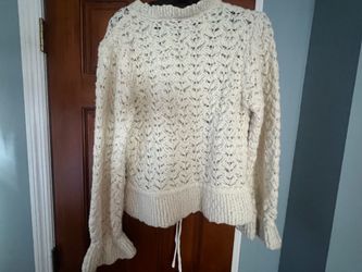 Cream Open-Knit Sweater with Bell Sleeves