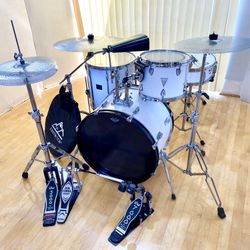 OCDP Pearl Export Mixed complete drum set new quiet cymbals DW5000 hihat & DW double pedal throne $635 cash in Ontario 91762. 22” bass 14”CB Snare 12”
