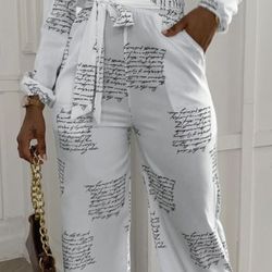 NWT White Script Print Jumpsuit Women's Size L/XL