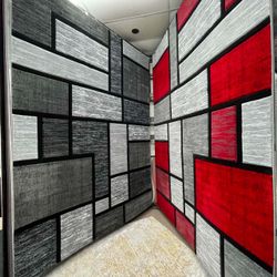 Large Area Rug Red Gray Black Geometric
