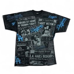 Vintage  90's Los Angeles Dodgers Front Page Stories newspaper AOP graphic T Shirt