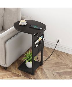 C Shaped End Table with Charging Station