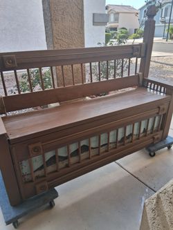 Hand-crafted high back wooden bench