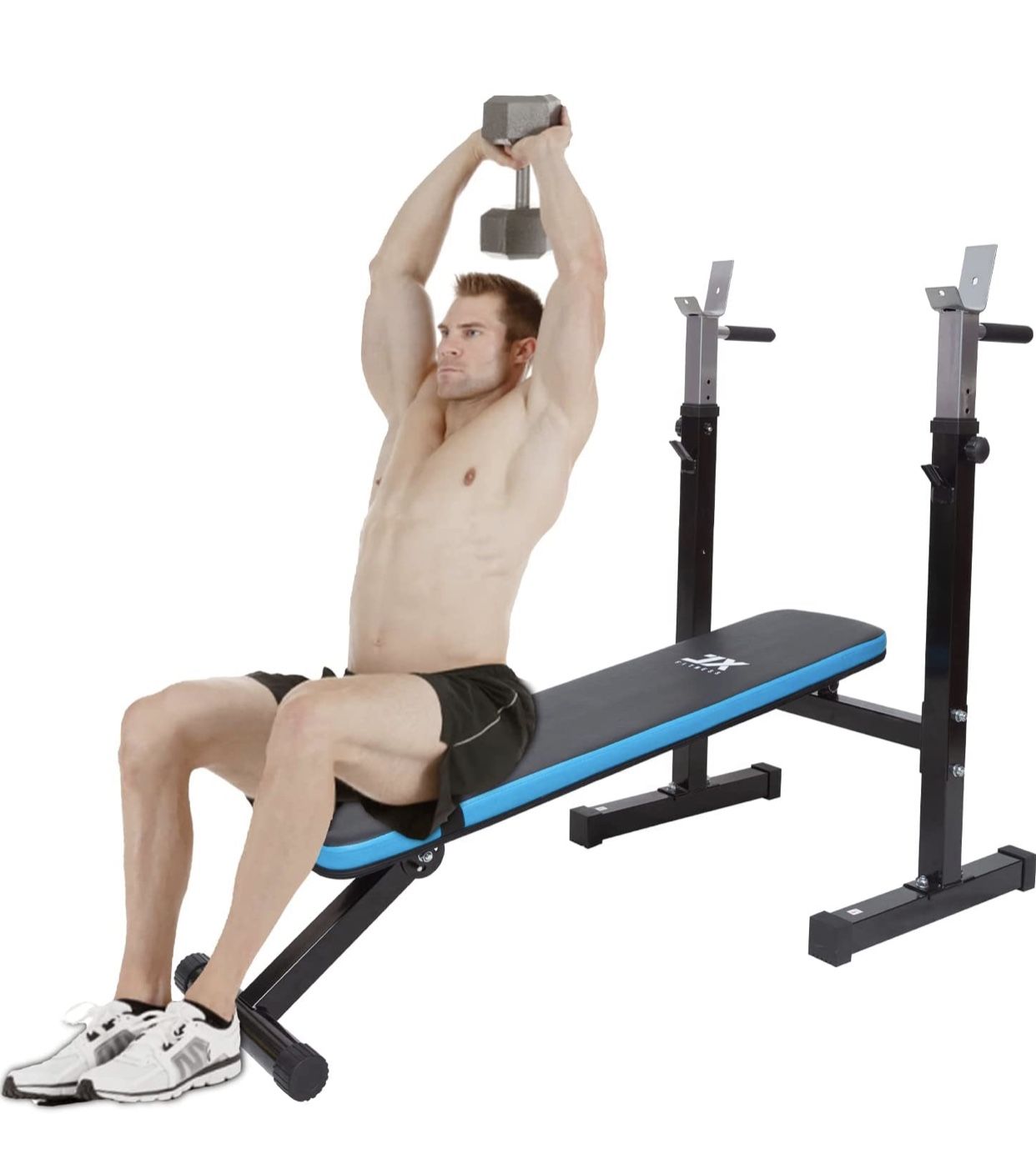 Adjustable Bench Press Weight Bench Folding Fitness Barbell Rack for Full Body Workout Incline & Decline Capability Home Gym Strength,Black/Blue