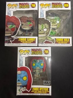 Funko Pop! Lot Marvel Zombies Zombie Gambit 788 Hulk 659 Mystique 795