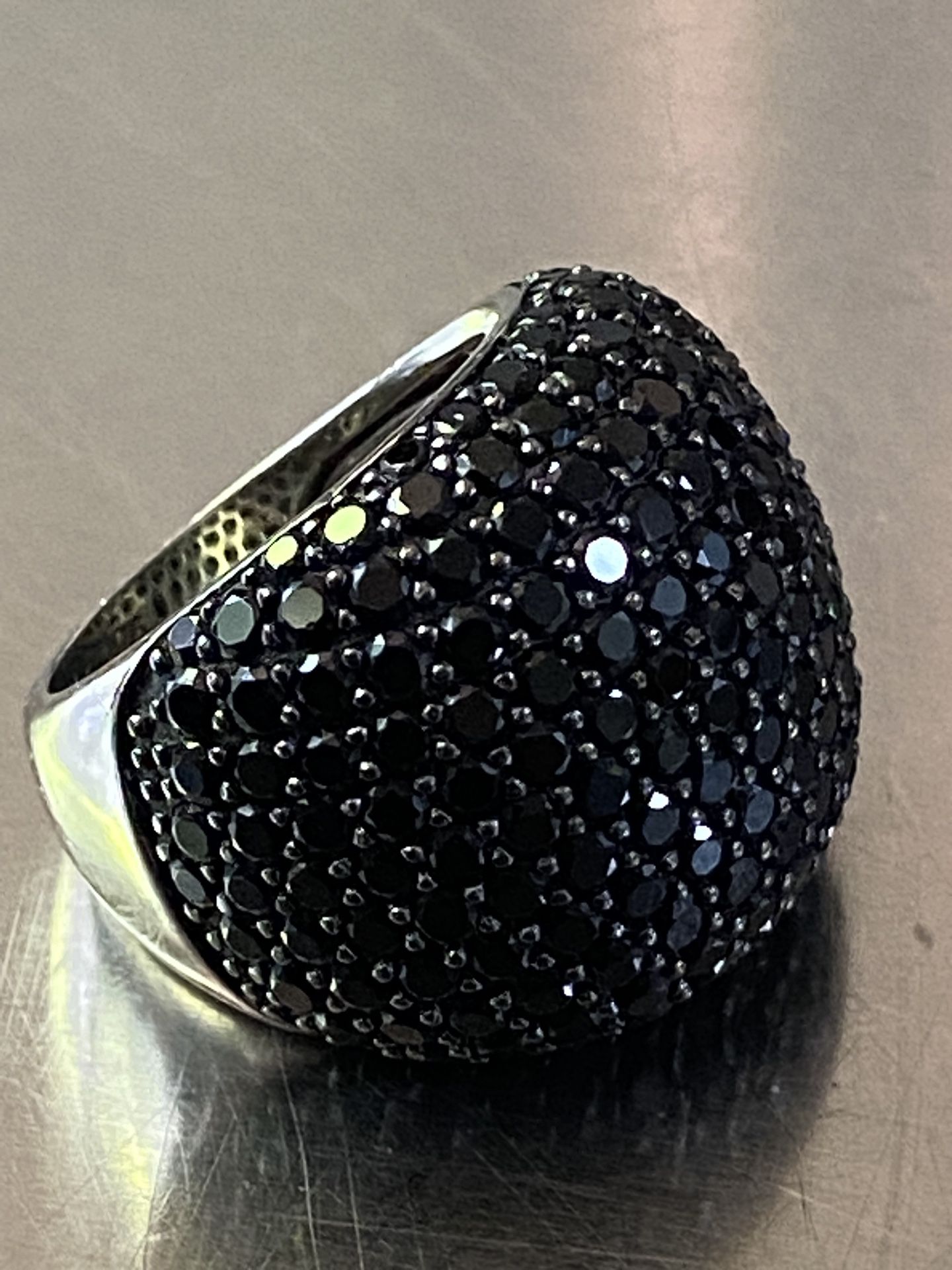 SG 925 Sterling Silver Ring Black Spinal Paved Stone size 6 