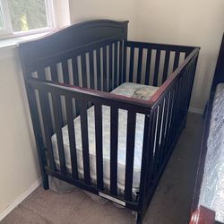 Dark Brown Wood Crib With Mattress