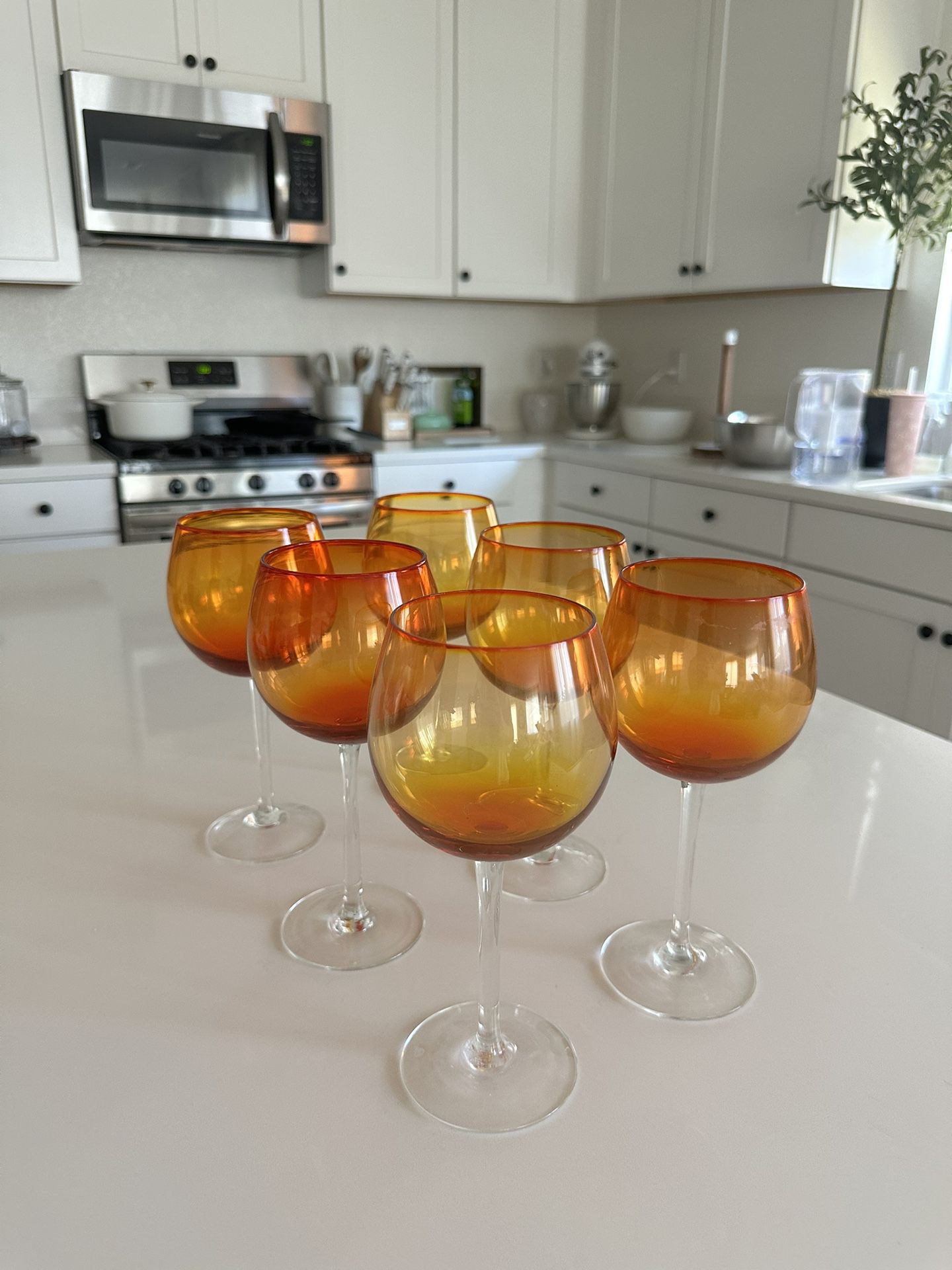 Six Antique Orange Wine Goblets 