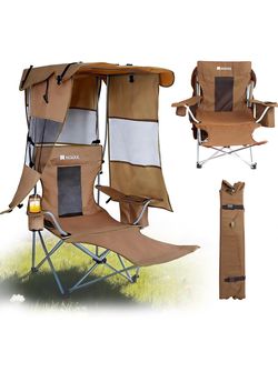 AKSOUL Folding Camping Chair with Shade: Canopy Camp Chairs with Umbrella for Adults,Portable Beach Chairs with Cup Holder, Side Pocket for Lawn, Spor