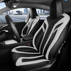 Seat Covers 1：1 Custom Fit for Tesla Model Y 2024 2020 2021 2022 2023 : Leather Waterproof Car Seat Covers Full Set 5-Seater Breathable(Blackwhite)
