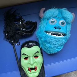 Halloween Masks: Sully from Monsters Inc, Green vampire, Masquerade Mask Stick