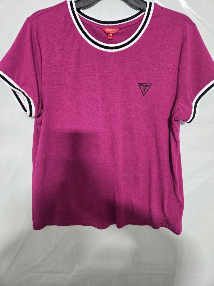 Guess Freddie Ringer T-Shirt Hot Pink Size XL Women's