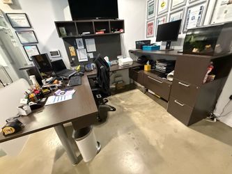 Large Reception Desk with Storage & Matching Credenza