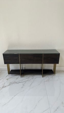 Modern Dark Wood Console Table with Glass Top
