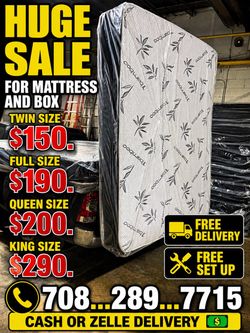 Huge sale for Mattress And Box Twin size #mattress and box 150.$ full 190$ Queen 200$ king 290$. free delivery free set up 708….289…7715… cash or Zell